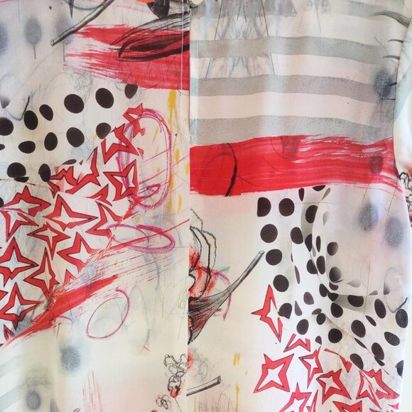 Tianello 100% Silk Blouse Short Flutter Sleeve Roses & Polka Dots  Women's Small - Picture 5 of 7